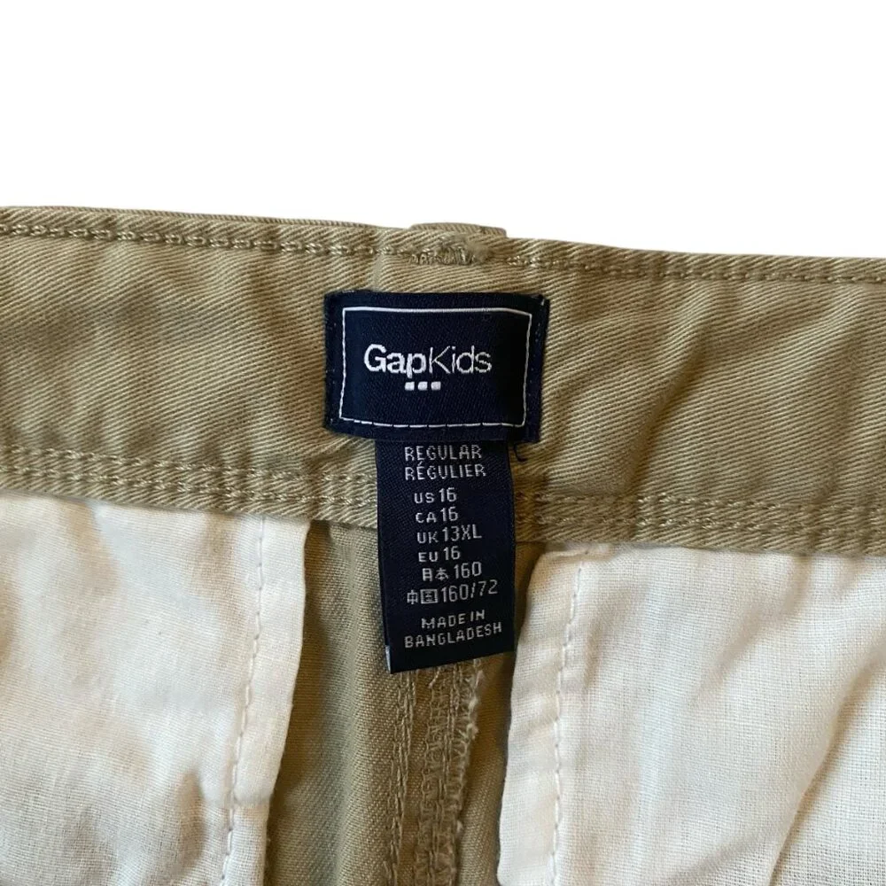 Gap Kids Boys 16 REG khaki tan chino shorts button zip adjustable waist pockets